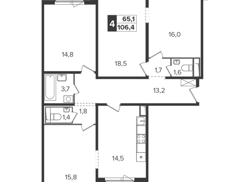 Apartamento 4 habitaciones 106 m² Leninsky District, Rusia