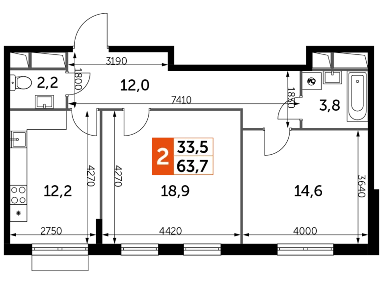 Квартира 2 комнаты 64 м² Развилка, Россия