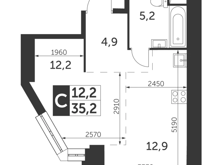 Estudio 1 habitación 35 m² Konkovo District, Rusia