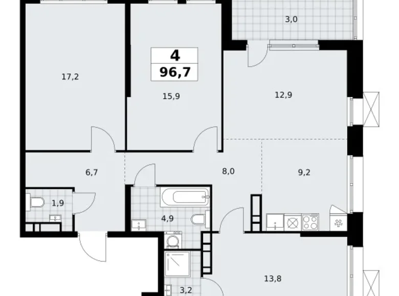 4 room apartment 97 m² Kommunarka, Russia