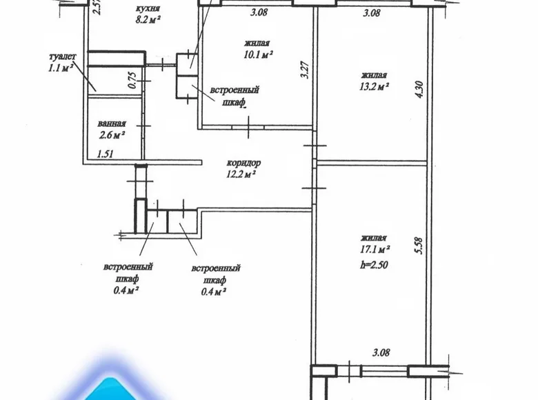 Apartamento 3 habitaciones 66 m² Rechytsa, Bielorrusia