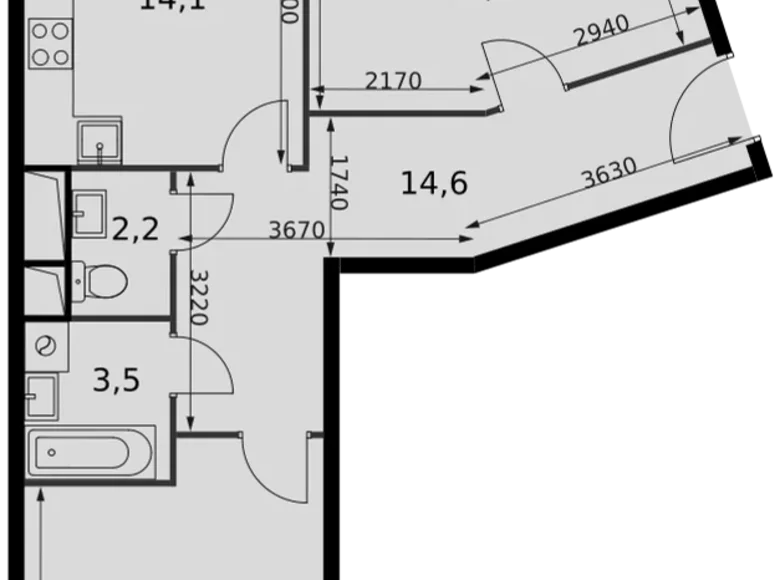 2 room apartment 71 m² Razvilka, Russia