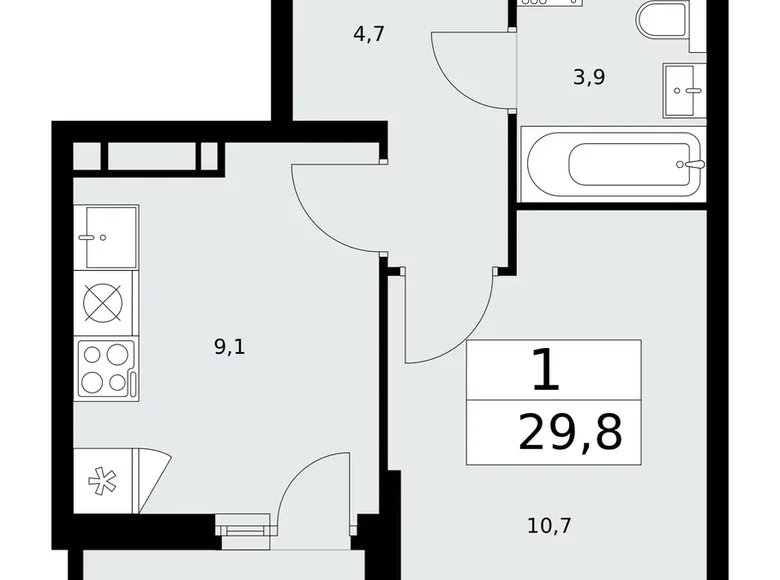 Квартира 1 комната 30 м² Москва, Россия