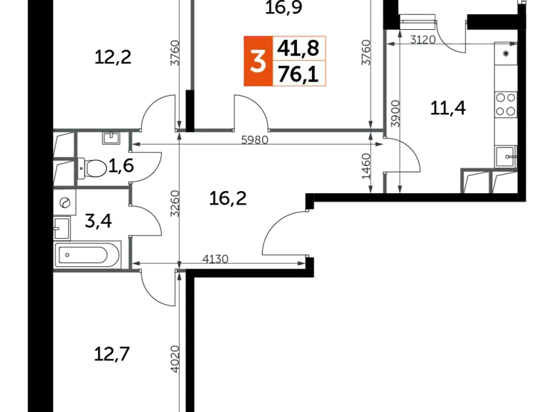 Wohnung 3 Zimmer 76 m² Razvilka, Russland