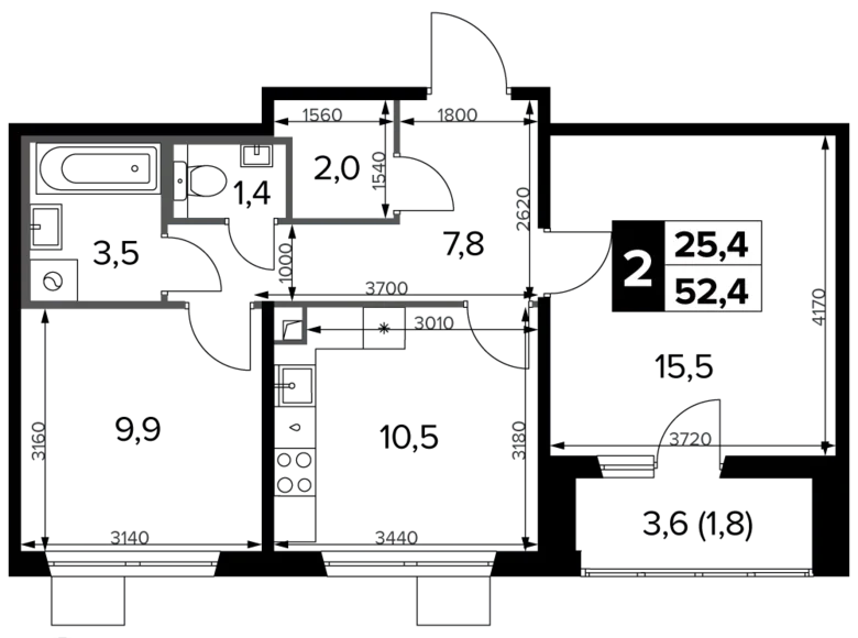 Wohnung 2 Zimmer 52 m² Chimki, Russland