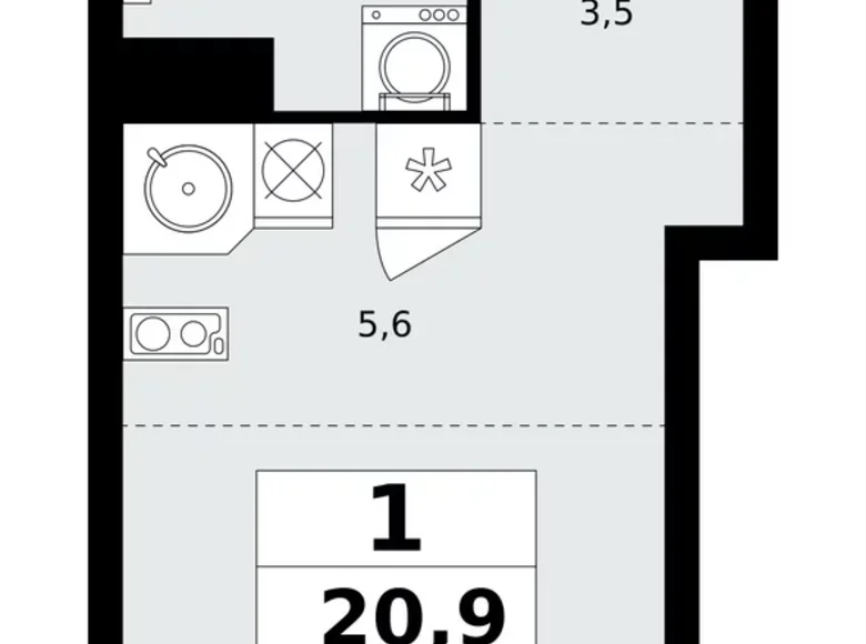 Mieszkanie 1 pokój 21 m² poselenie Sosenskoe, Rosja