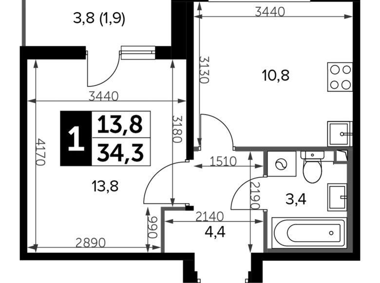 Квартира 1 комната 35 м² Ленинский городской округ, Россия
