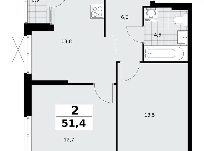 Appartement 2 chambres 51 m² poselenie Sosenskoe, Fédération de Russie