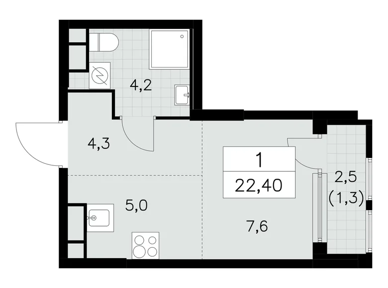 Wohnung 1 Zimmer 22 m² Südwestlicher Verwaltungsbezirk, Russland