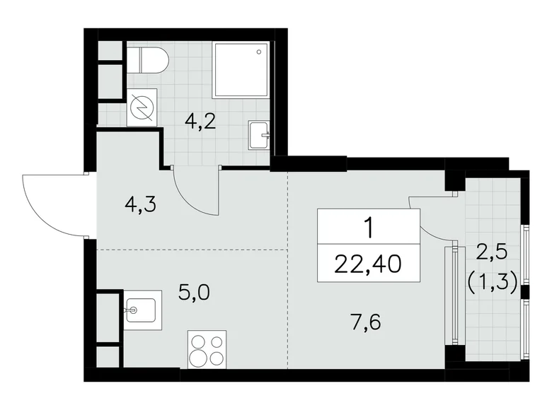 1 room apartment 22 m² South-Western Administrative Okrug, Russia