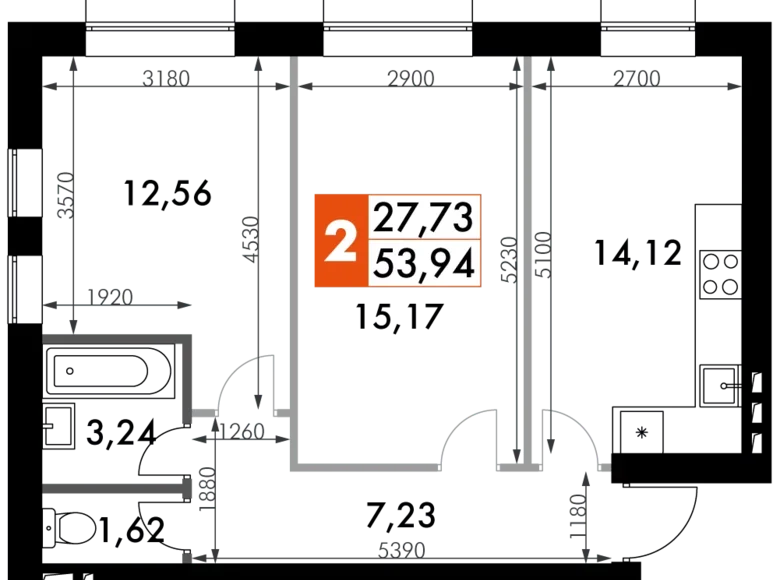 Mieszkanie 2 pokoi 54 m² Naro-Fominskiy gorodskoy okrug, Rosja