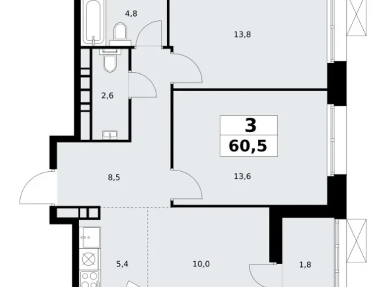 Apartamento 3 habitaciones 61 m² Kommunarka, Rusia