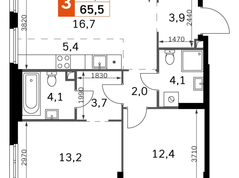 Apartamento 3 habitaciones 66 m² North-Western Administrative Okrug, Rusia