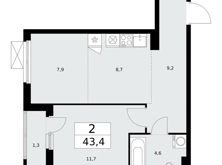 2 room apartment 43 m² poselenie Sosenskoe, Russia