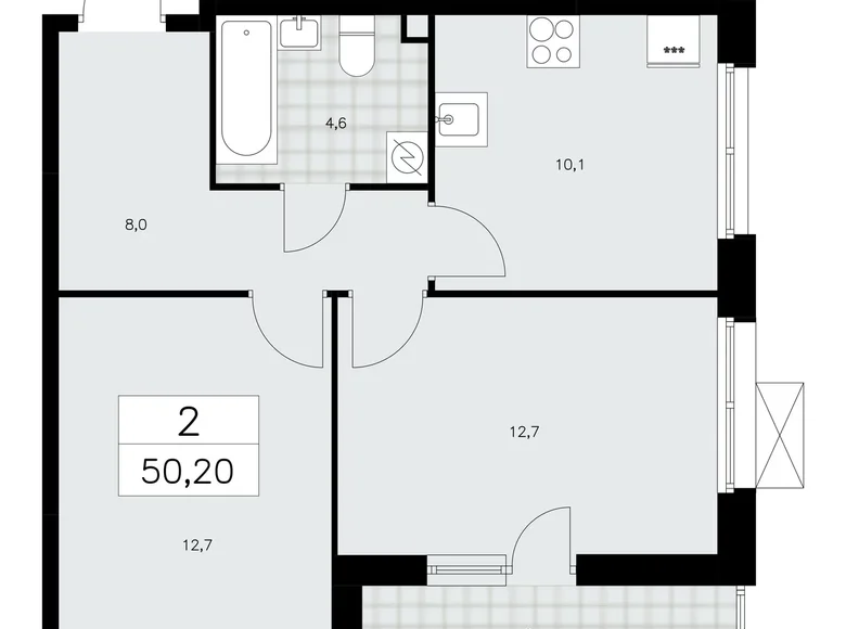 2 room apartment 50 m² Moscow, Russia