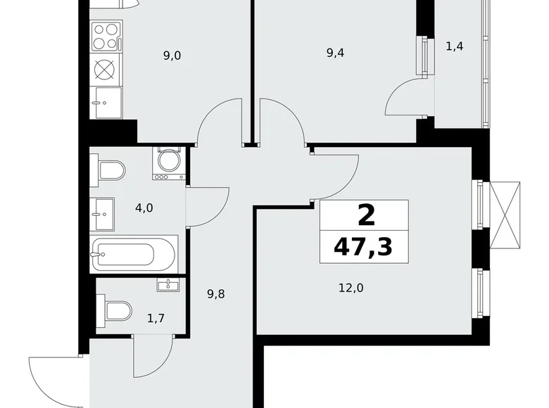 2 room apartment 47 m² poselenie Sosenskoe, Russia