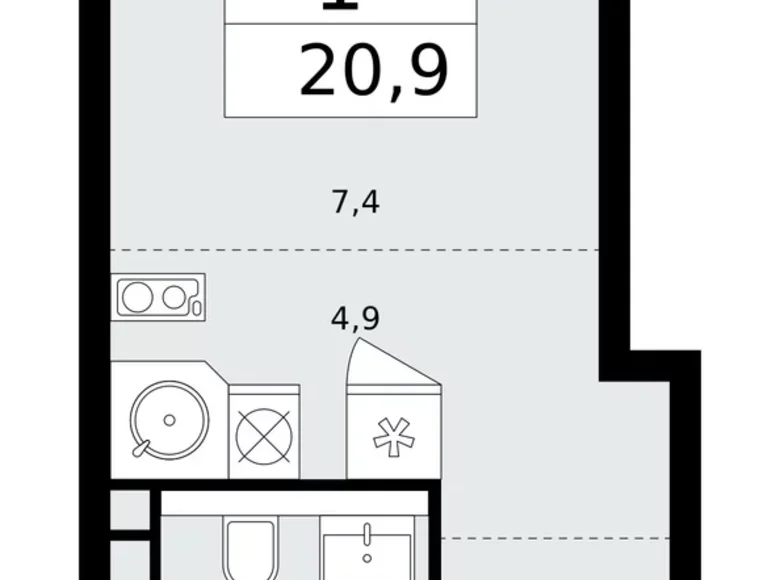 Квартира 1 комната 21 м² поселение Сосенское, Россия