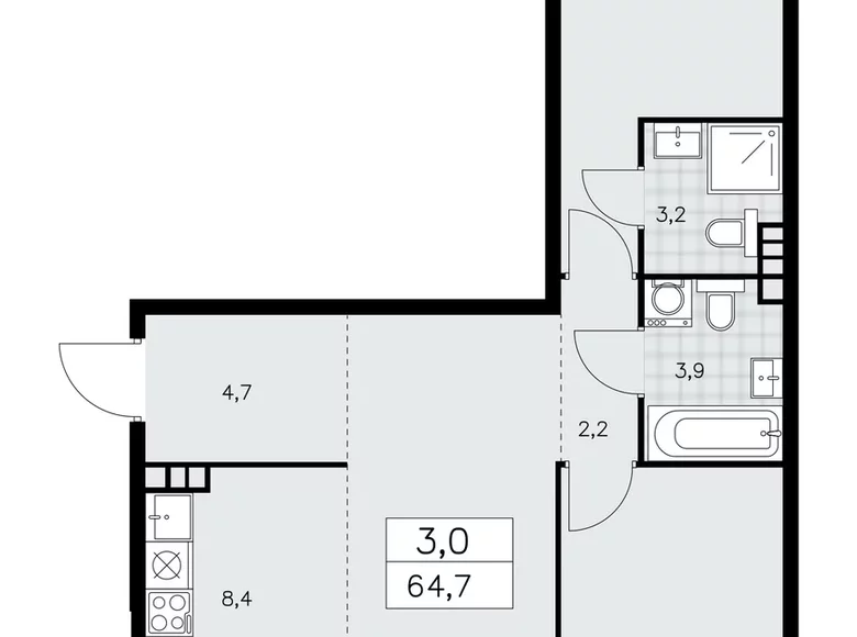 Appartement 3 chambres 65 m² poselenie Sosenskoe, Fédération de Russie