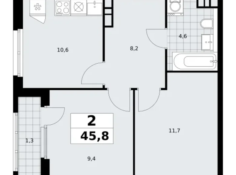 2 room apartment 46 m² South-Western Administrative Okrug, Russia