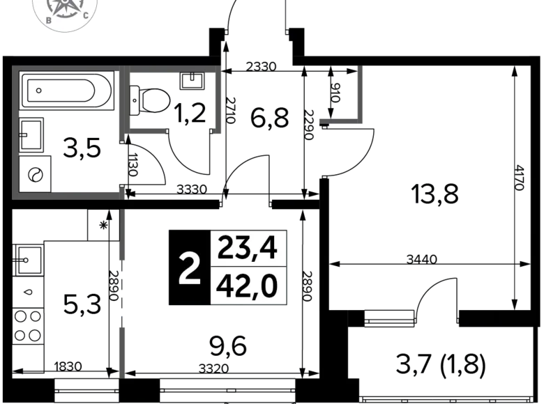 Mieszkanie 2 pokoi 42 m² Chimki, Rosja