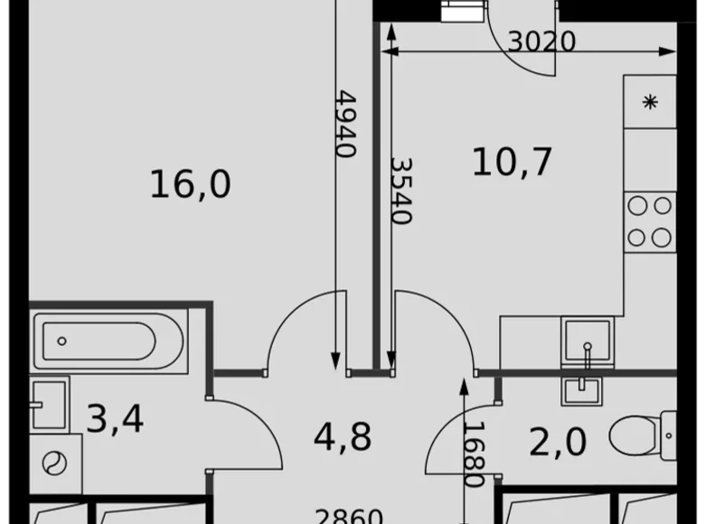 1 room apartment 38 m² Razvilka, Russia