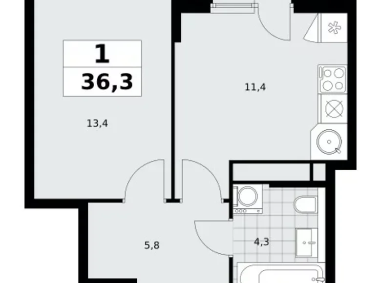 Mieszkanie 1 pokój 36 m² poselenie Sosenskoe, Rosja