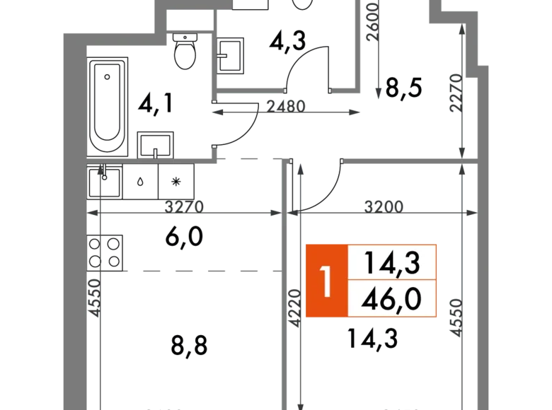 Wohnung 2 zimmer 46 m² Konkovo District, Russland