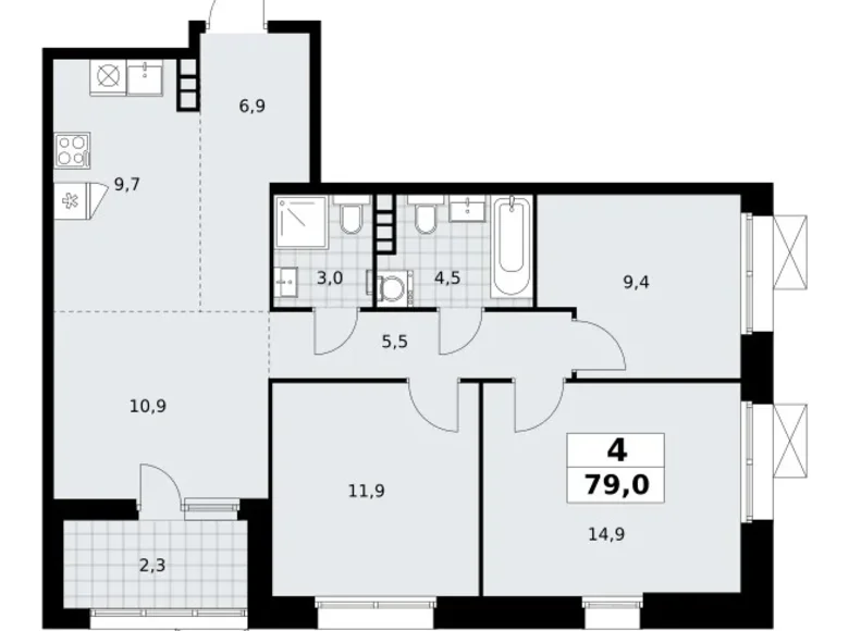 Apartamento 4 habitaciones 79 m² poselenie Sosenskoe, Rusia