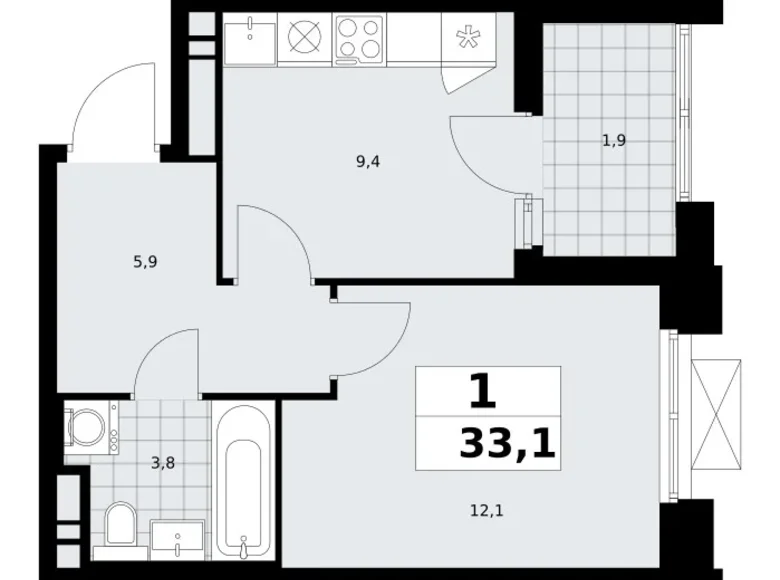 1 room apartment 33 m² poselenie Sosenskoe, Russia