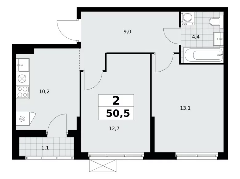Wohnung 2 Zimmer 51 m² poselenie Sosenskoe, Russland