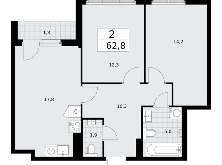 Mieszkanie 2 pokoi 63 m² Troick, Rosja