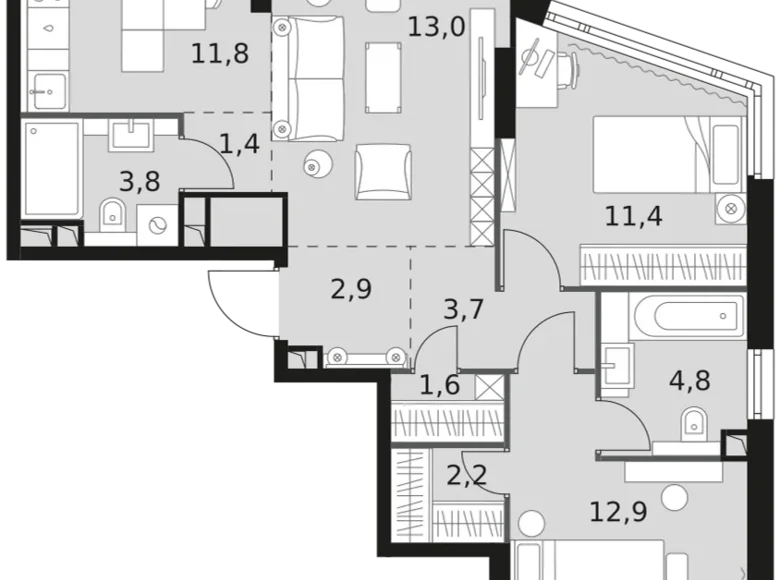 Квартира 3 комнаты 70 м² Москва, Россия