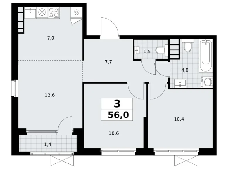 Apartamento 3 habitaciones 56 m² South-Western Administrative Okrug, Rusia