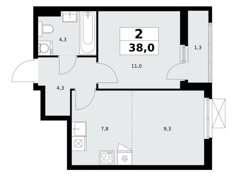 Mieszkanie 2 pokoi 38 m² poselenie Sosenskoe, Rosja