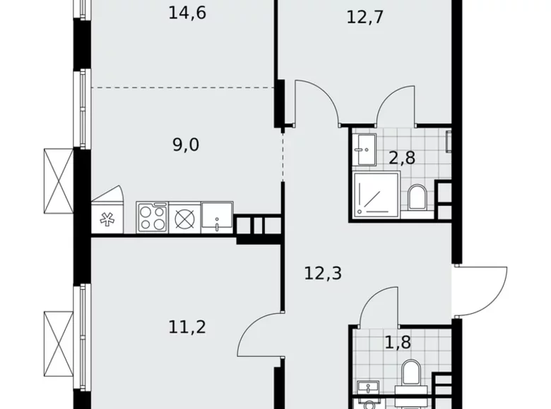 Apartamento 4 habitaciones 85 m² poselenie Desenovskoe, Rusia