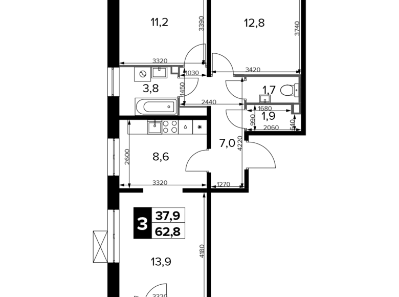 4 room apartment 63 m² Khimki, Russia