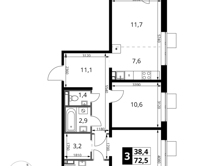 Mieszkanie 3 pokoi 73 m² Sapronovo, Rosja