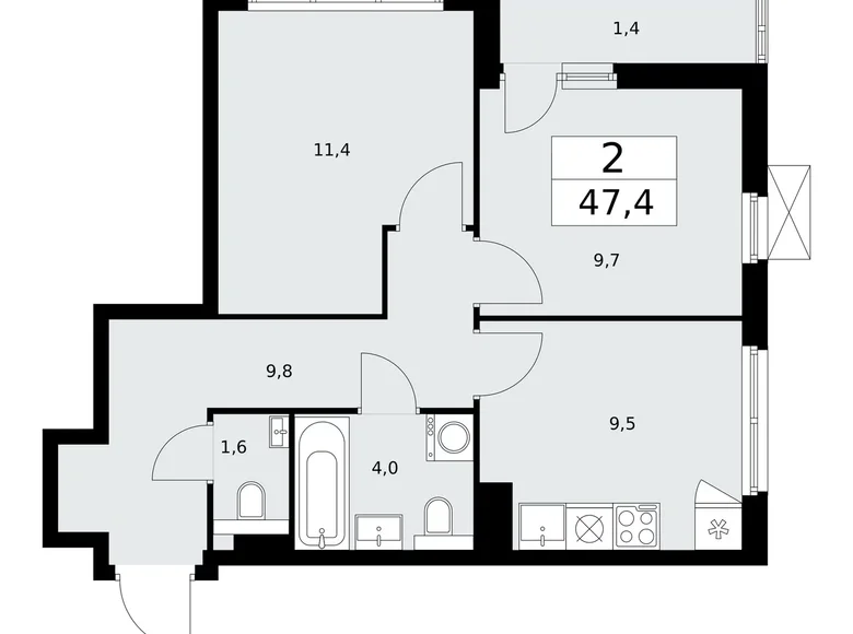 Mieszkanie 2 pokoi 47 m² poselenie Sosenskoe, Rosja