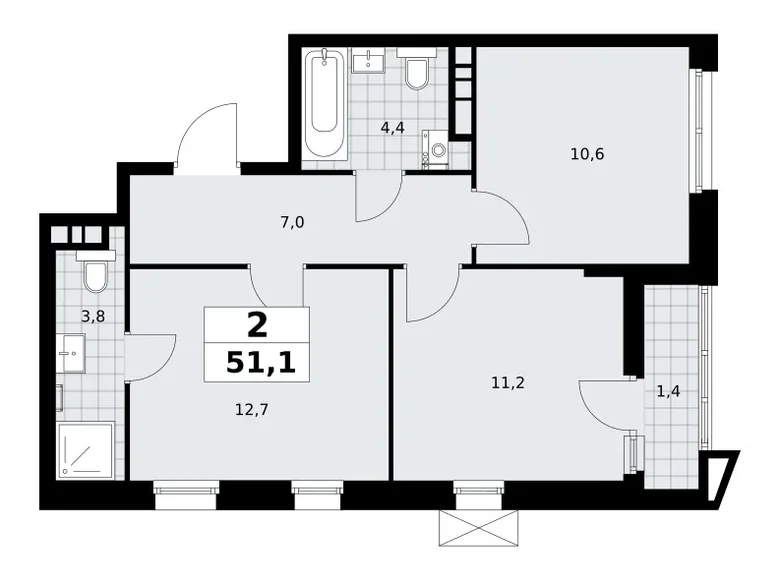 2 room apartment 51 m² poselenie Sosenskoe, Russia