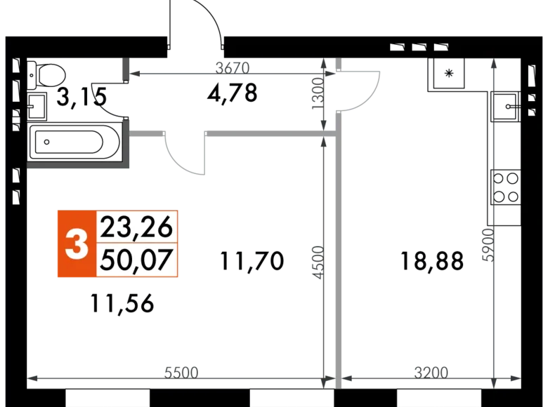 Wohnung 2 zimmer 50 m² Naro-Fominskiy gorodskoy okrug, Russland