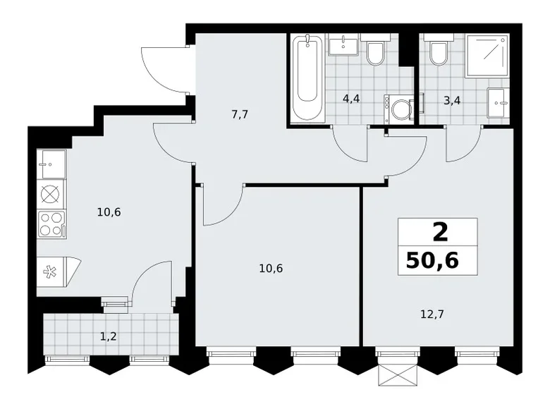 Mieszkanie 2 pokoi 51 m² Troick, Rosja