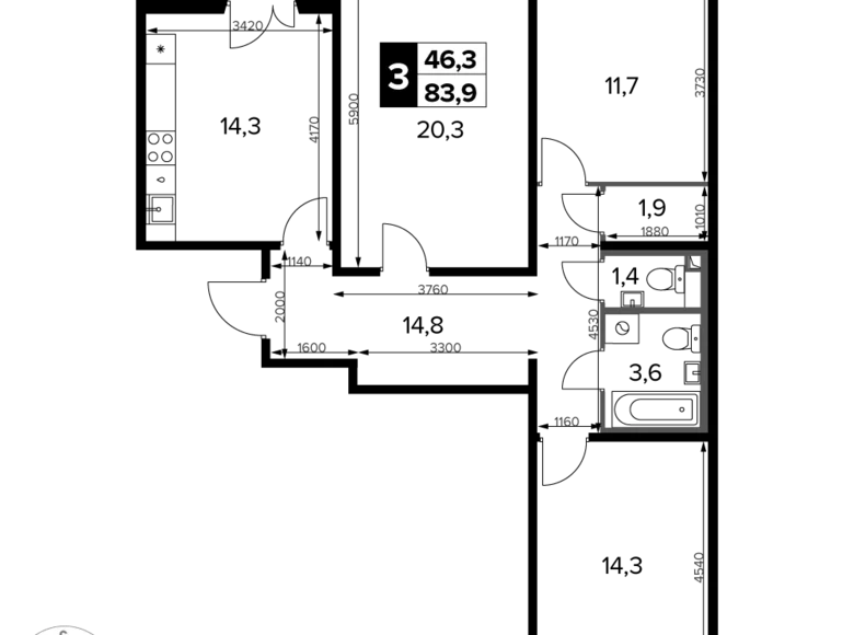 Квартира 3 комнаты 84 м² Химки, Россия