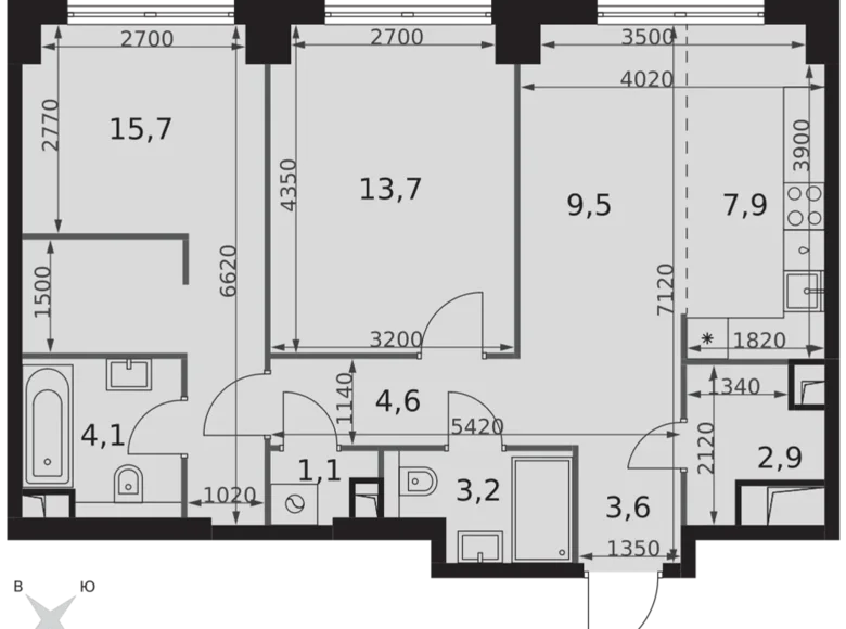 Appartement 2 chambres 66 m² North-Western Administrative Okrug, Fédération de Russie