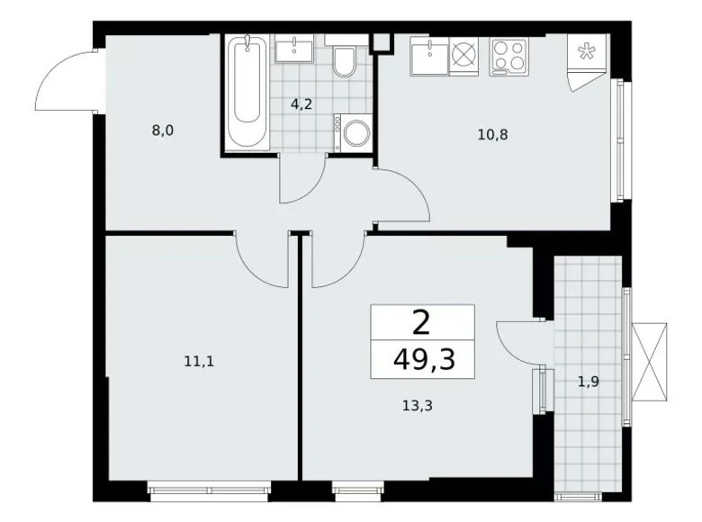 2 room apartment 49 m² poselenie Sosenskoe, Russia