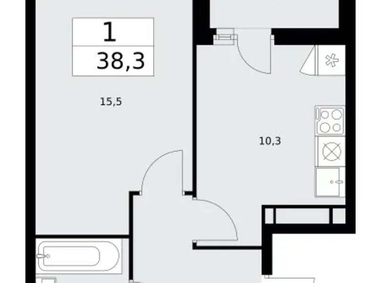 1 room apartment 38 m² Moscow, Russia