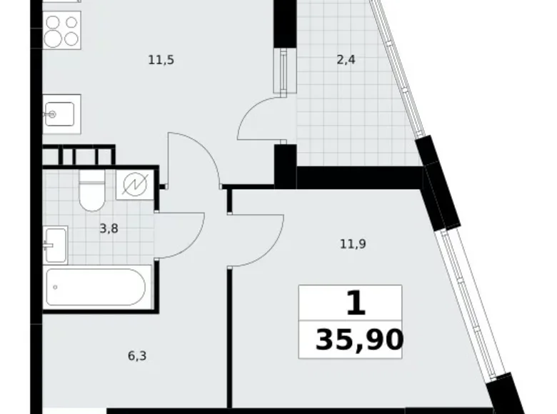 Квартира 1 комната 36 м² Postnikovo, Россия