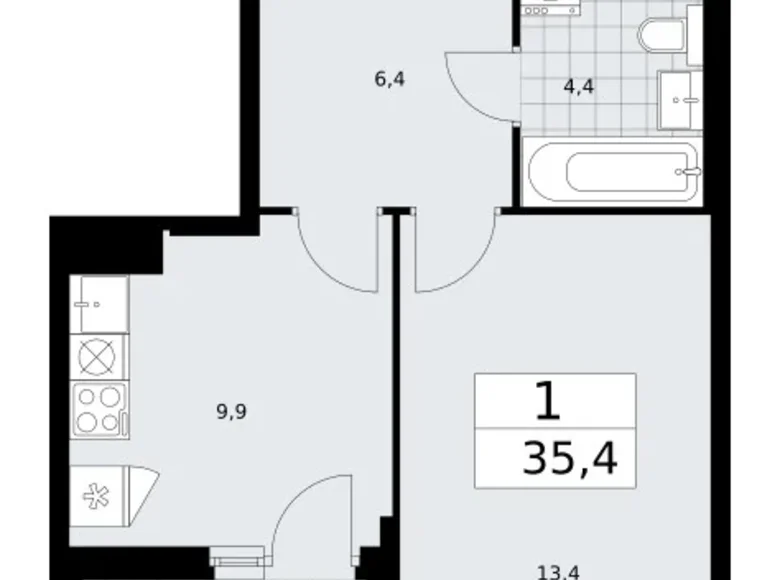 Квартира 1 комната 35 м² район Троицк, Россия