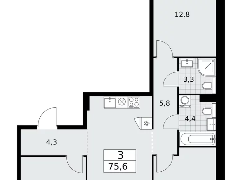 Appartement 3 chambres 76 m² poselenie Sosenskoe, Fédération de Russie