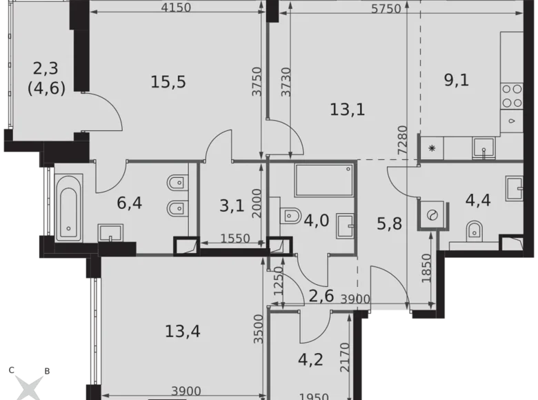 3 room apartment 84 m² Moscow, Russia