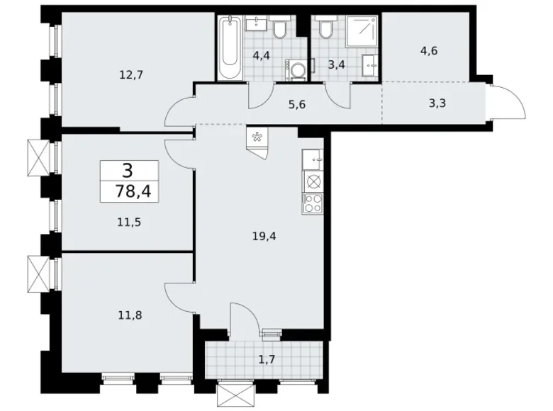 Mieszkanie 3 pokoi 78 m² Troick, Rosja